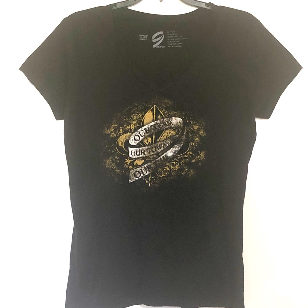 New Orleans Tee Black Cotton Fleur De Lis Saints Distressed T-Shirt Womens XL